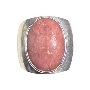 Sterling Silver Rhodonite 925 Mexico VTG Ring Boho Southwestern Coastal Cowboy